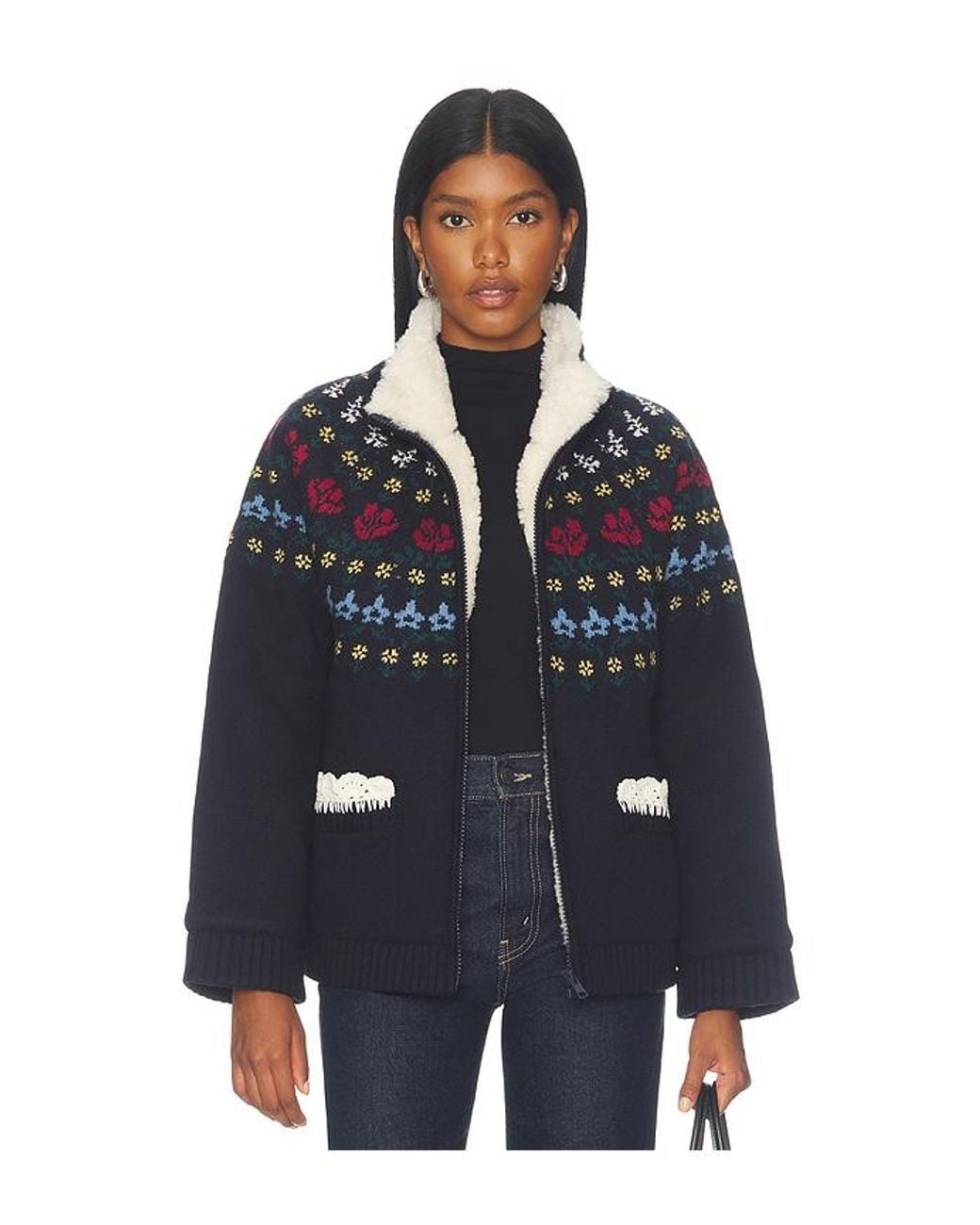 Sea Blue Preston Knit Sherpa Lined Jacket