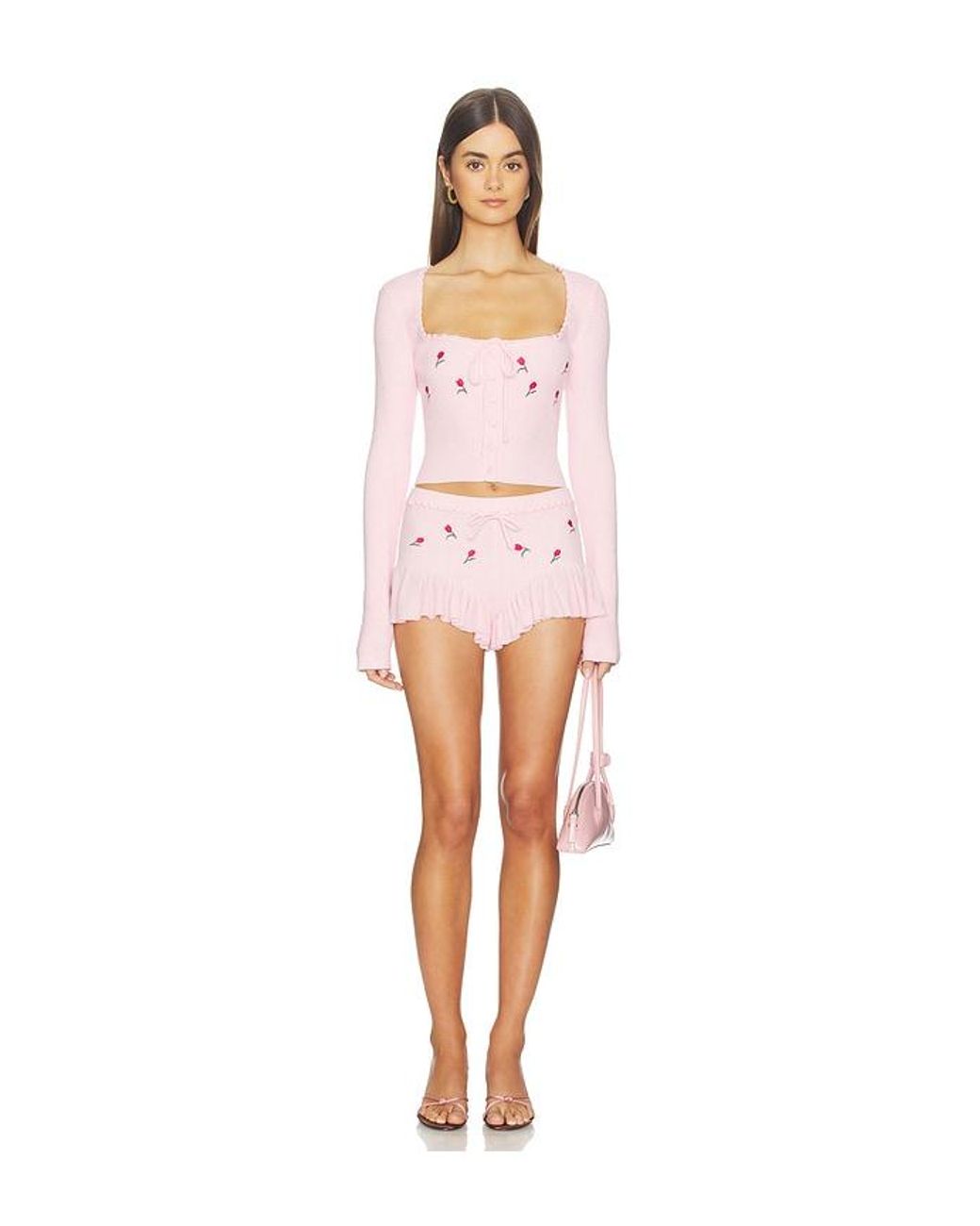 Lovers + Friends Pink Cecilia Floral Embroidered Top