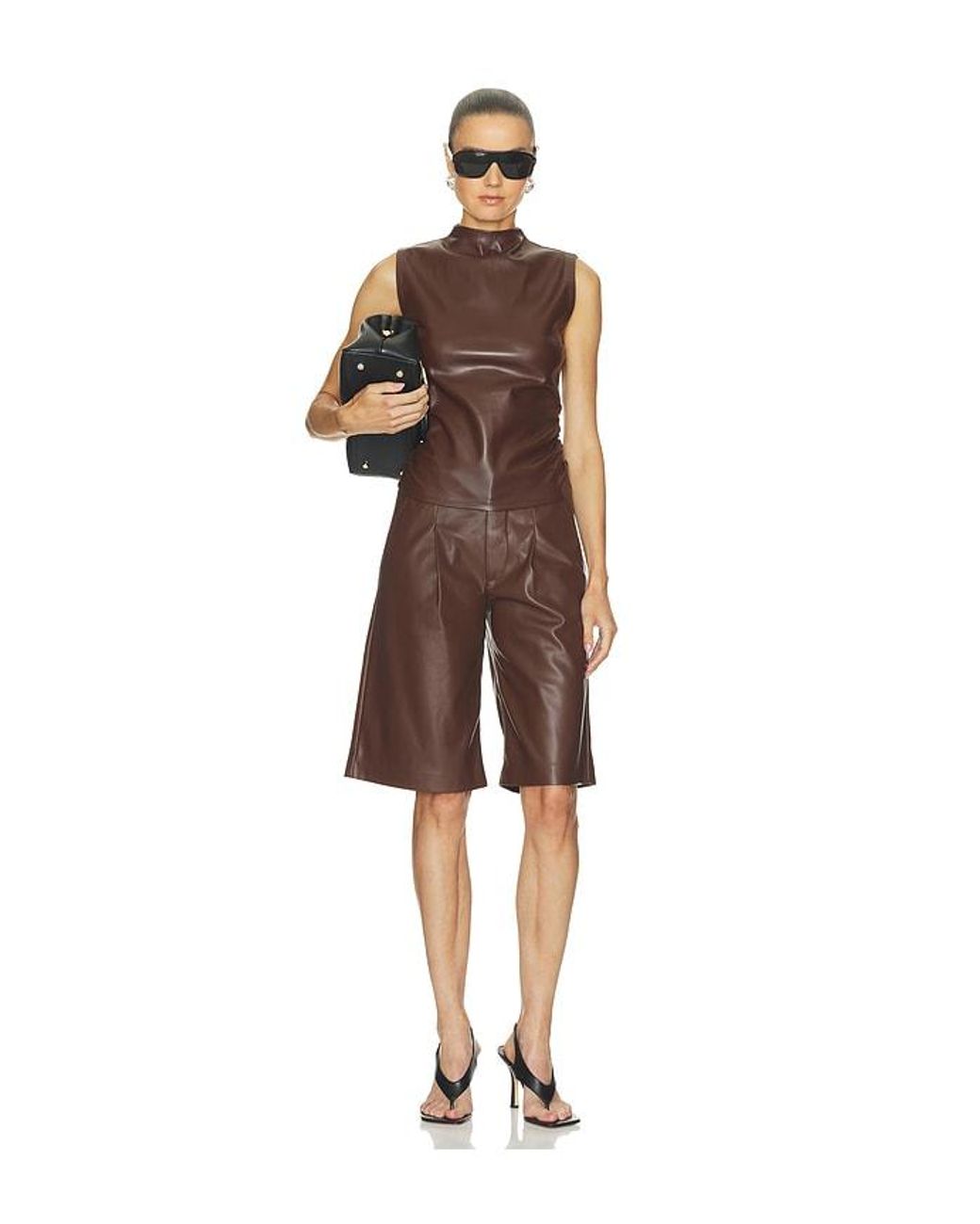 Hudson Brown Faux Leather Pleated Trouser Short