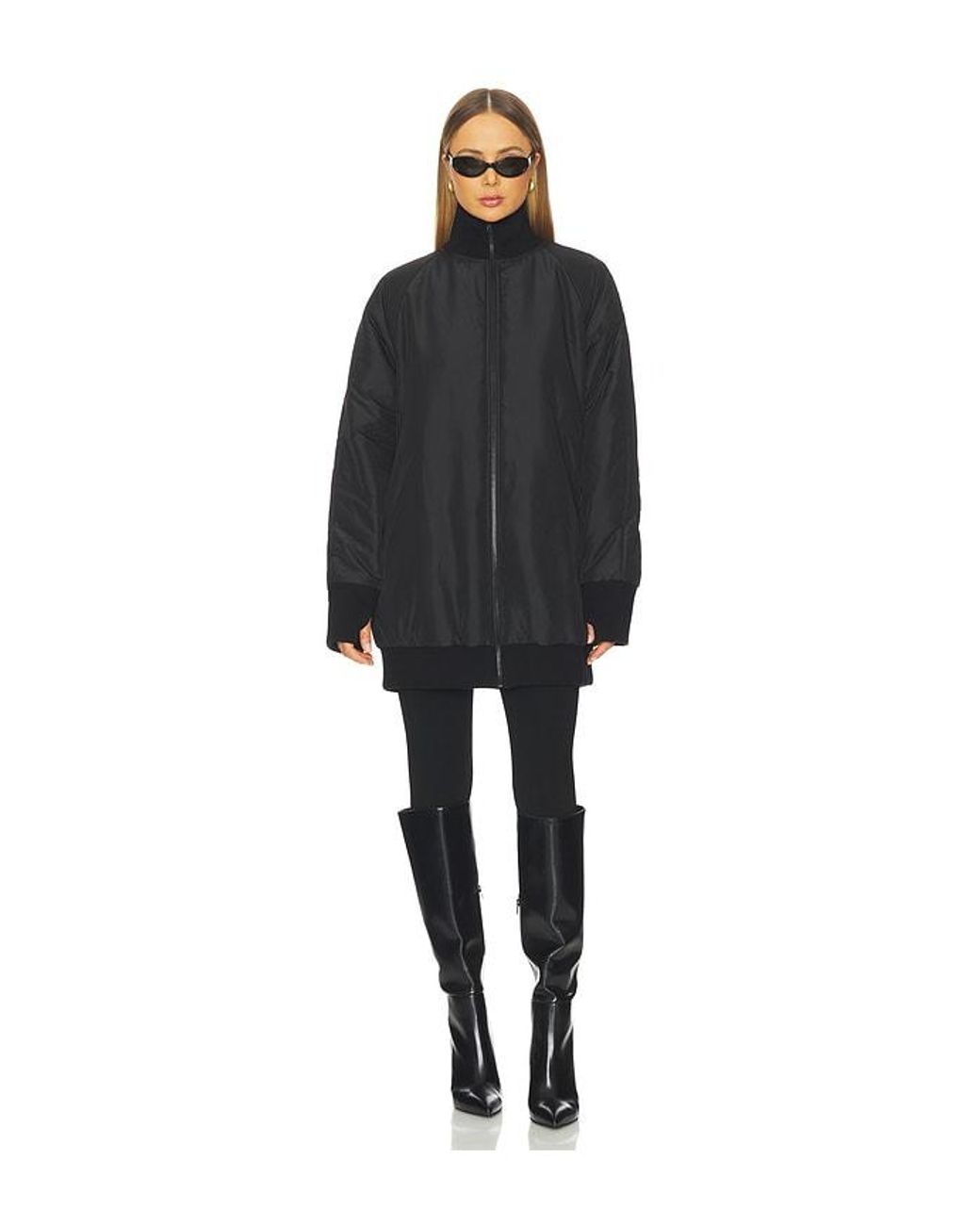 Norma Kamali Black Oversized Turtleneck Bomber Jacket Above The Knee