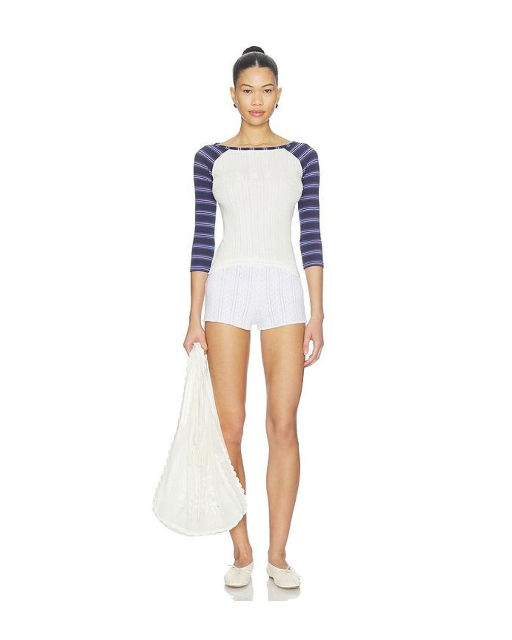 Frankie's Bikinis White Game Day Pointelle Baseball Tee
