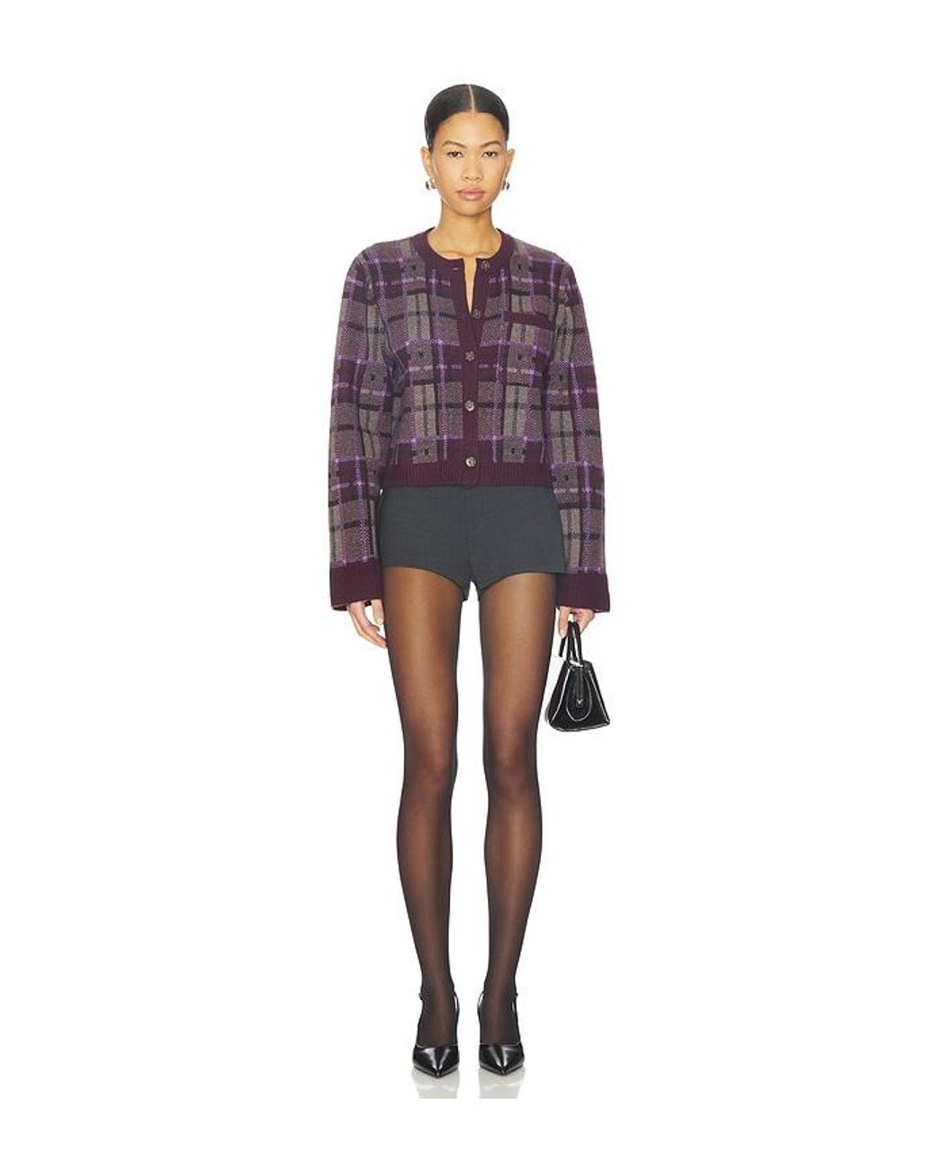 NAADAM Purple Luxe Plaid Jacquard Cardigan