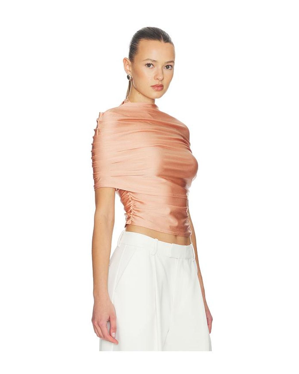 LAPOINTE White Oberteil Mock Neck Ruched Top