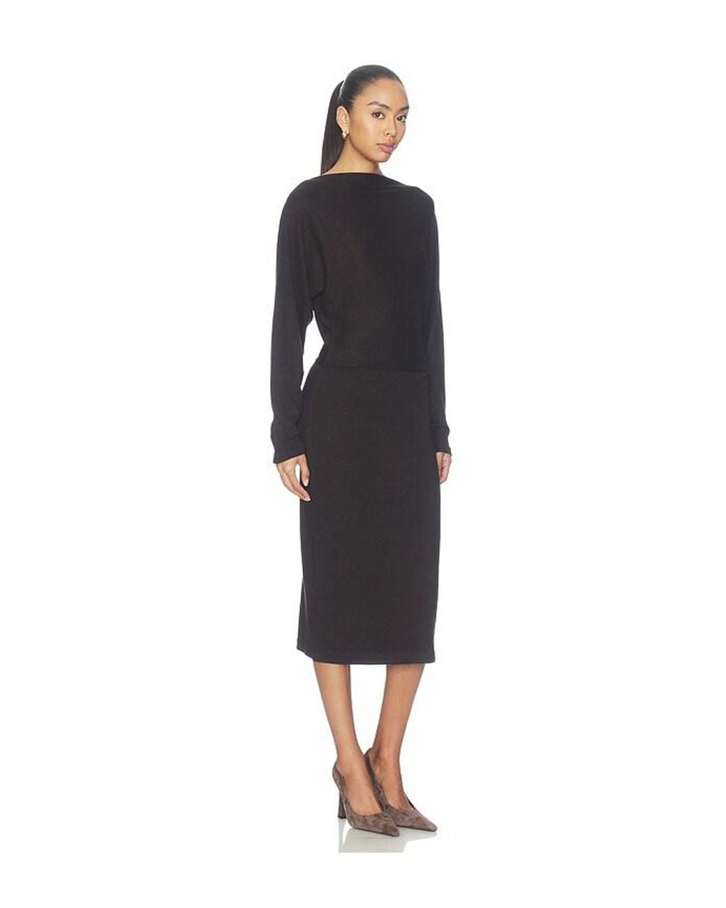 Vince Black Cozy Off Shoulder Midi Dress