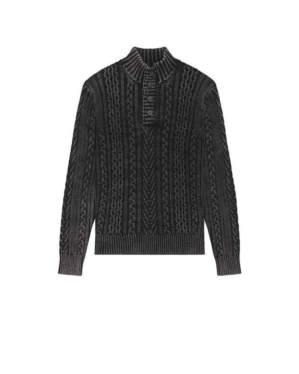 Schott Nyc Black Cable Knit Fishermans Sweater for men
