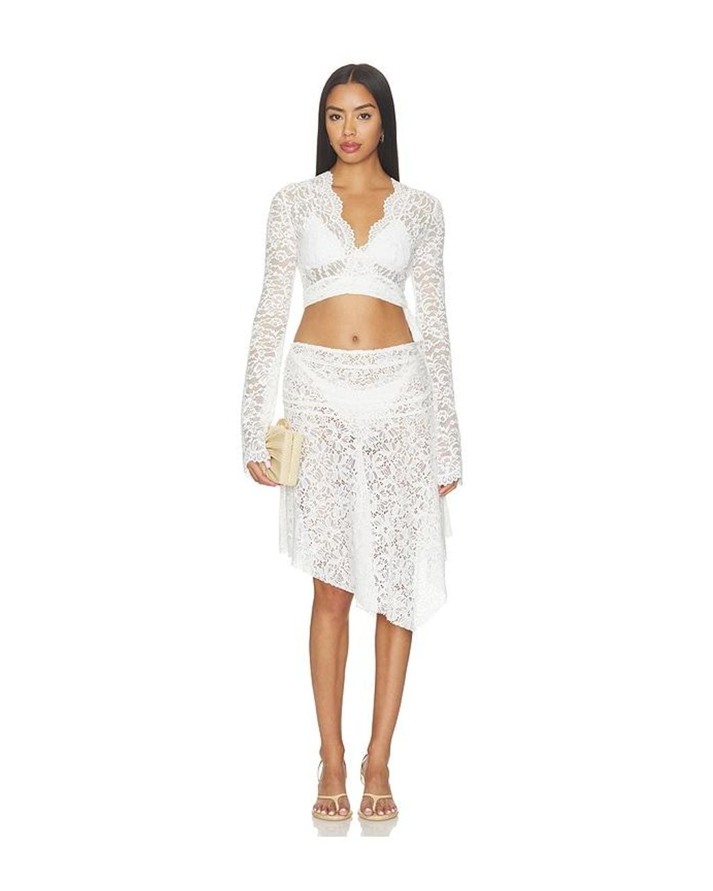 SNDY'S White Lilu Lace Midi Skirt