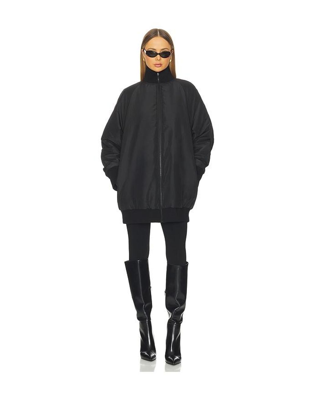 Norma Kamali Black Oversized Turtleneck Bomber Jacket Above The Knee