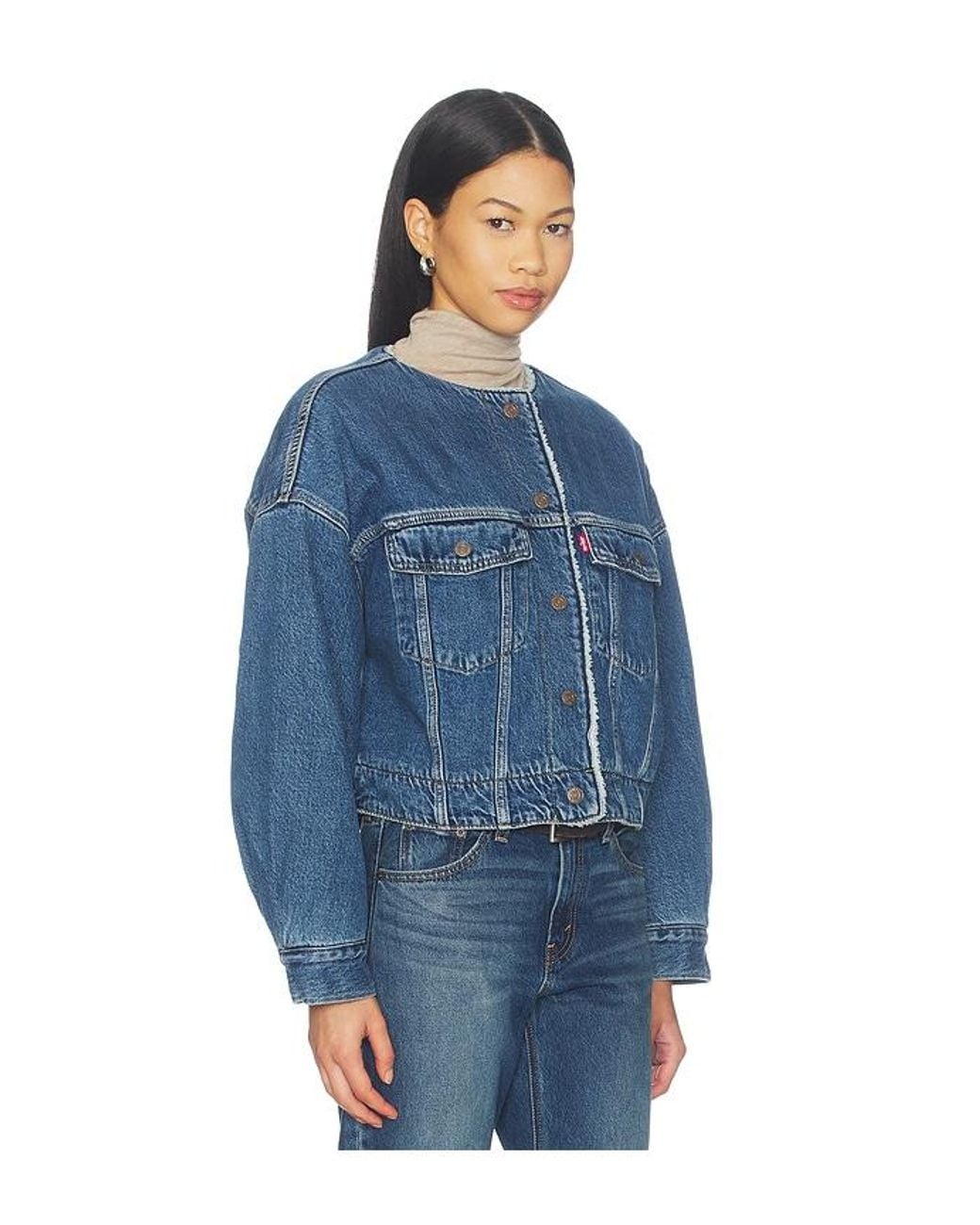 Levi's Blue Collarless Crop Sherpa Trucker