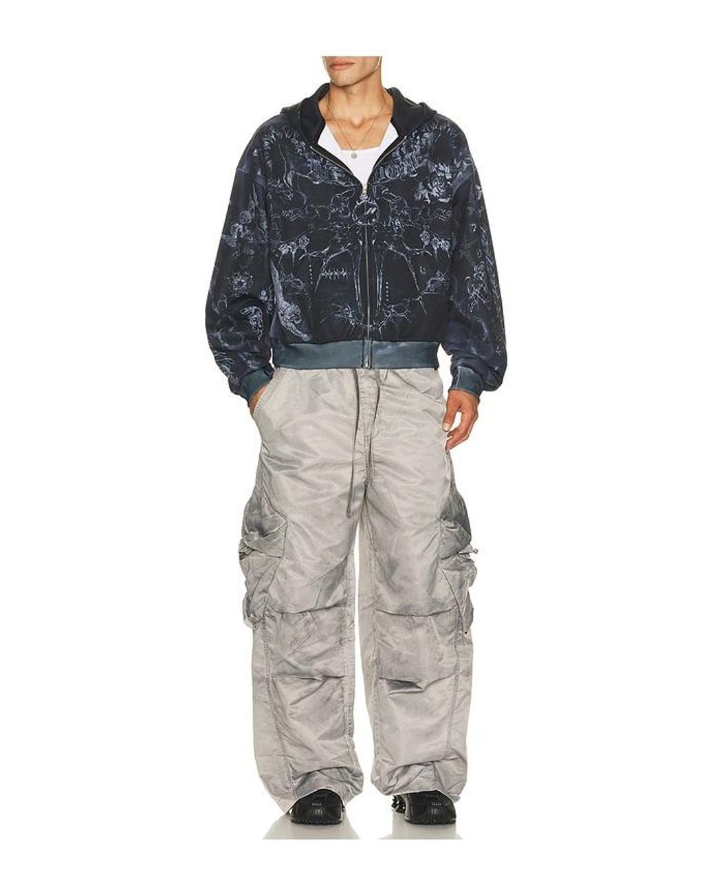 we11done Blue Tattoo Printed Zip Up Hoodie for men