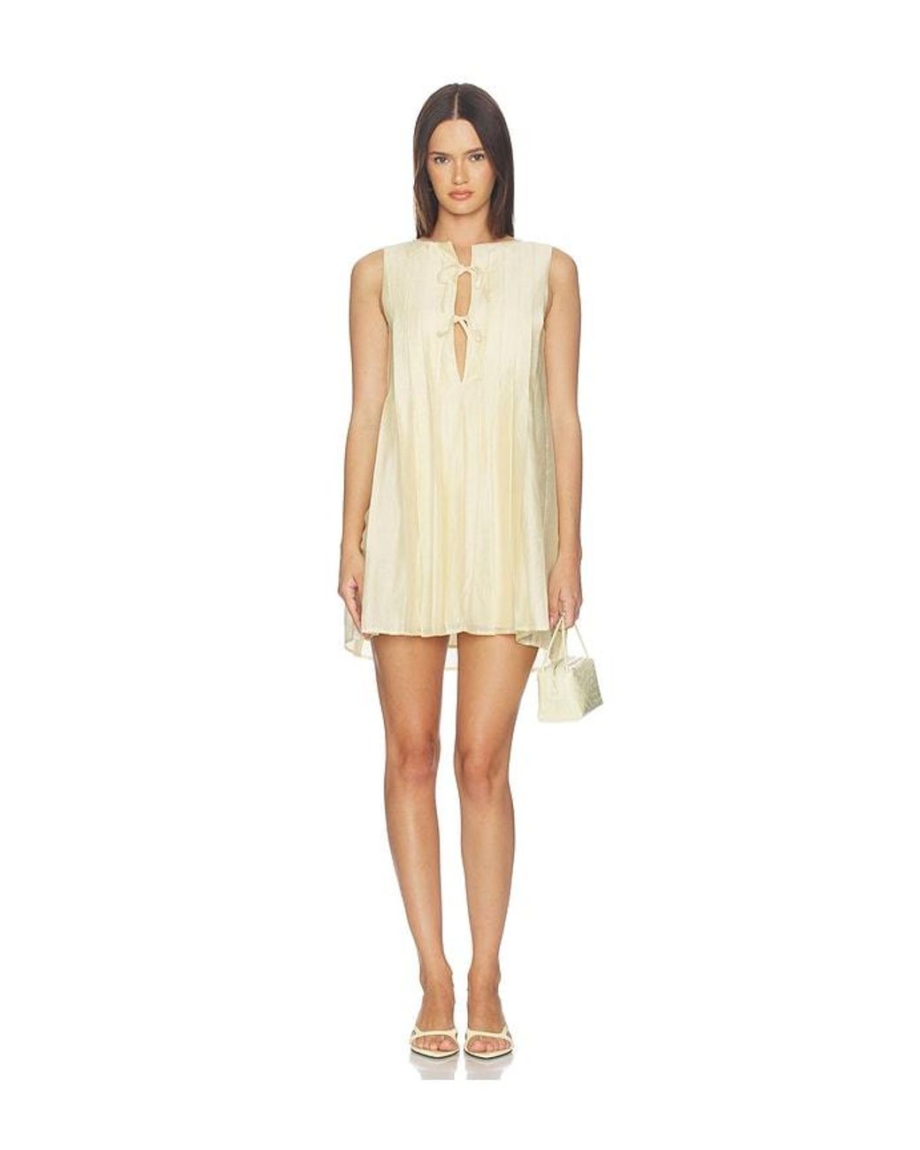 MORE TO COME Natural Maren Pleated Mini Dress