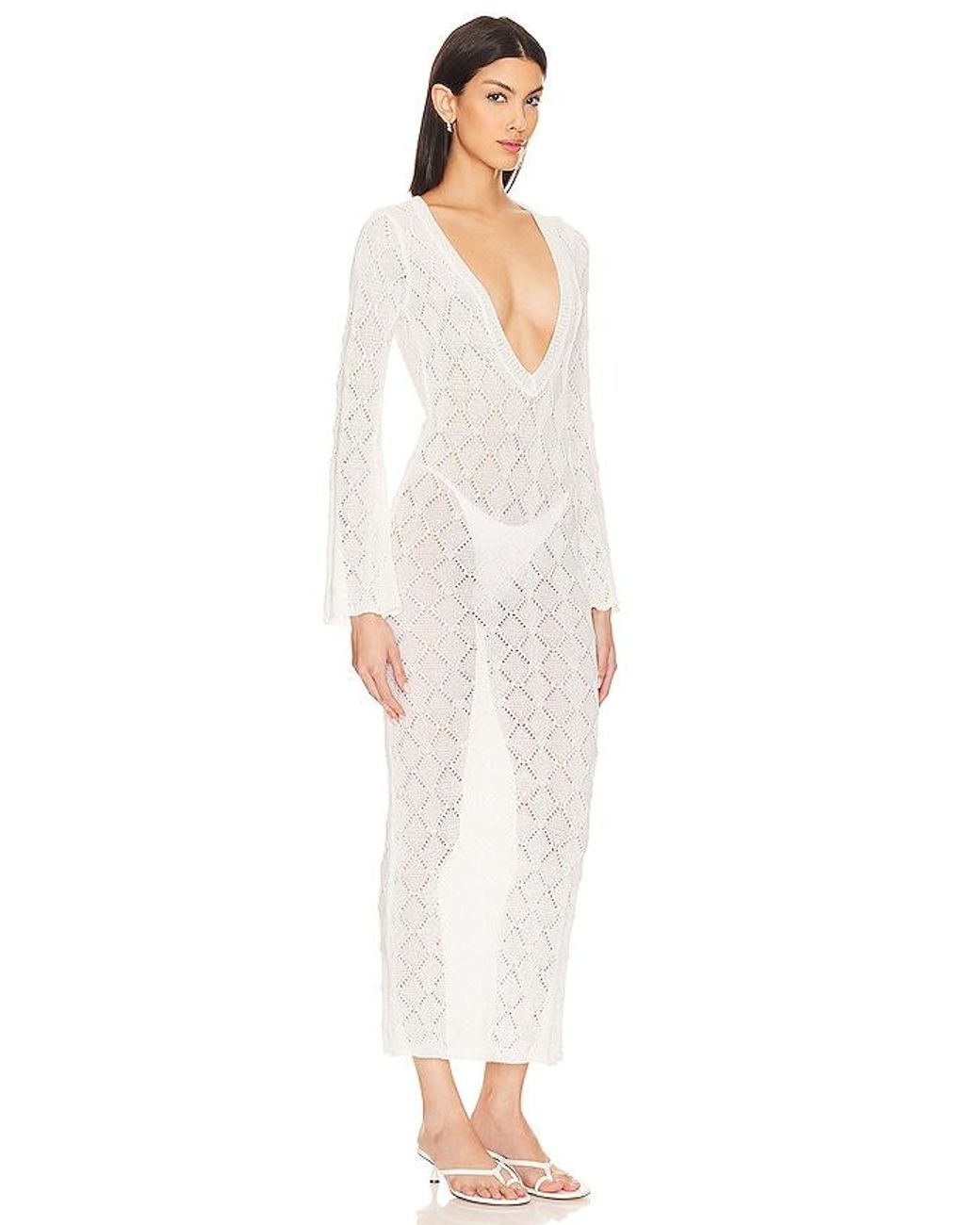 MORE TO COME White Dylan Deep V Maxi Dress