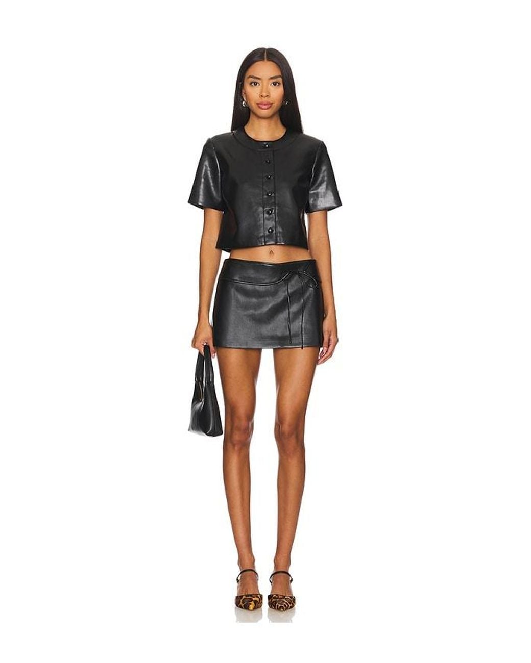 Amanda Uprichard Black Button-Front Faux Leather Top