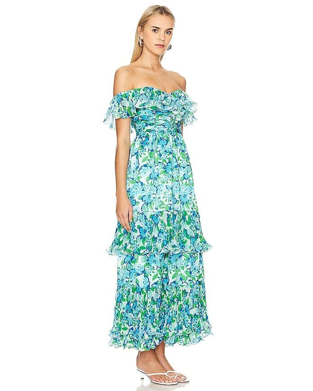 AMUR Blue Pia Pleated Midi Dress
