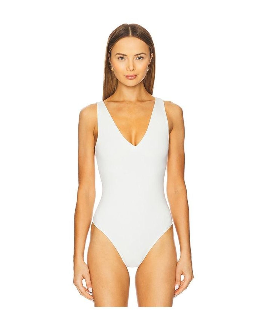 Sans Faff White Plunge V Bodysuit