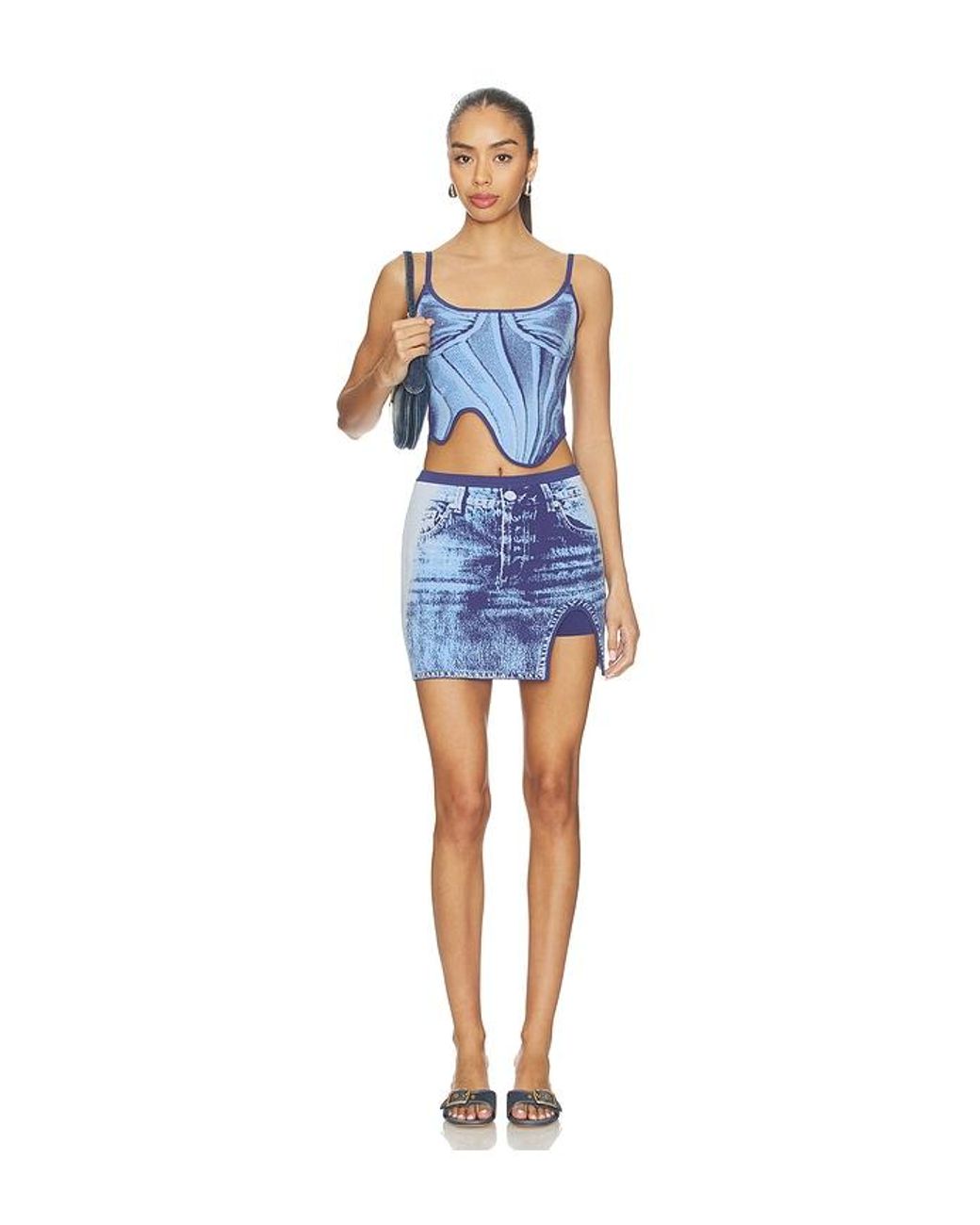Ph5 Blue Casia Denim Print Skort