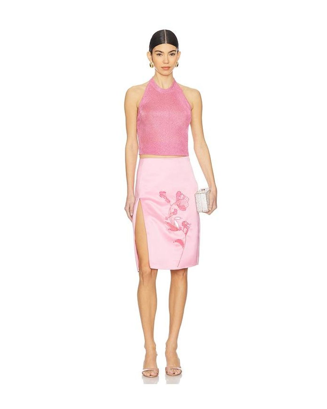 Des Phemmes Pink Side Slit Midi Skirt