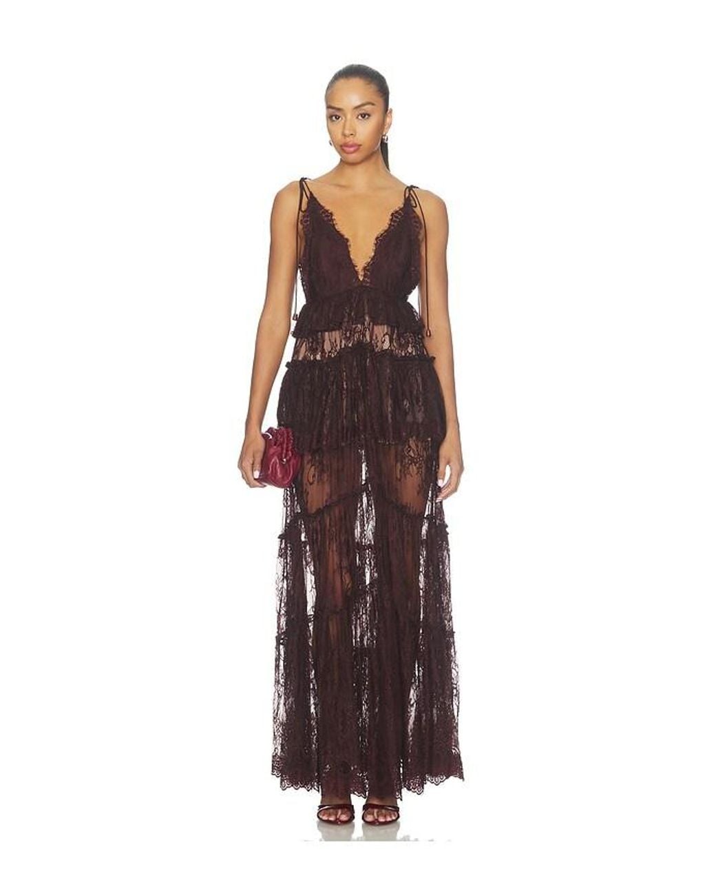 Rococo Sand Red Lace Frill Maxi Dress