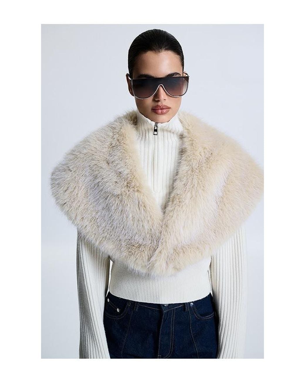 REVOLVE LOS ANGELES White Elyonne Faux Fur Shawl