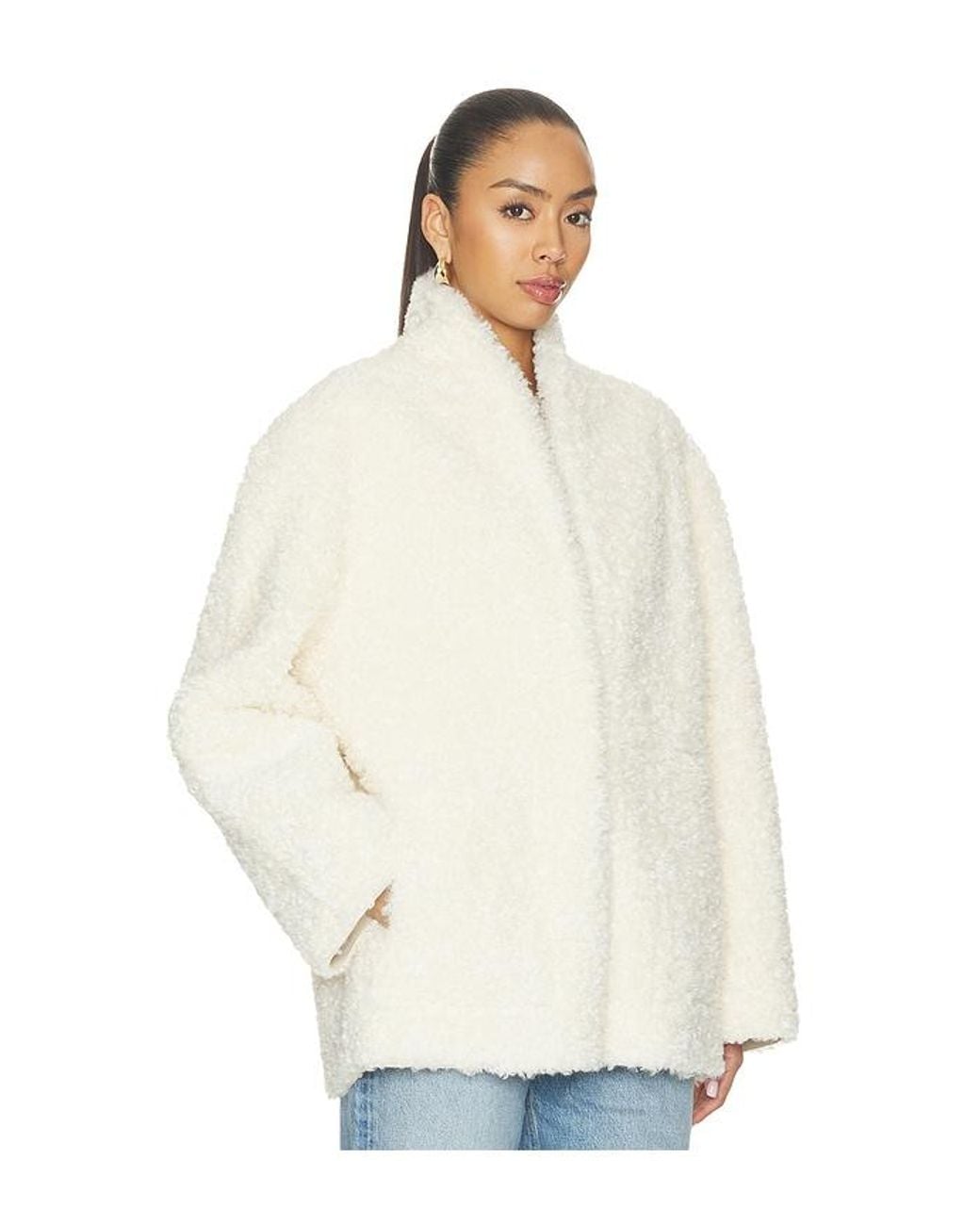 Source Unknown White Manuela Shawl-Collar Shearling Jacket