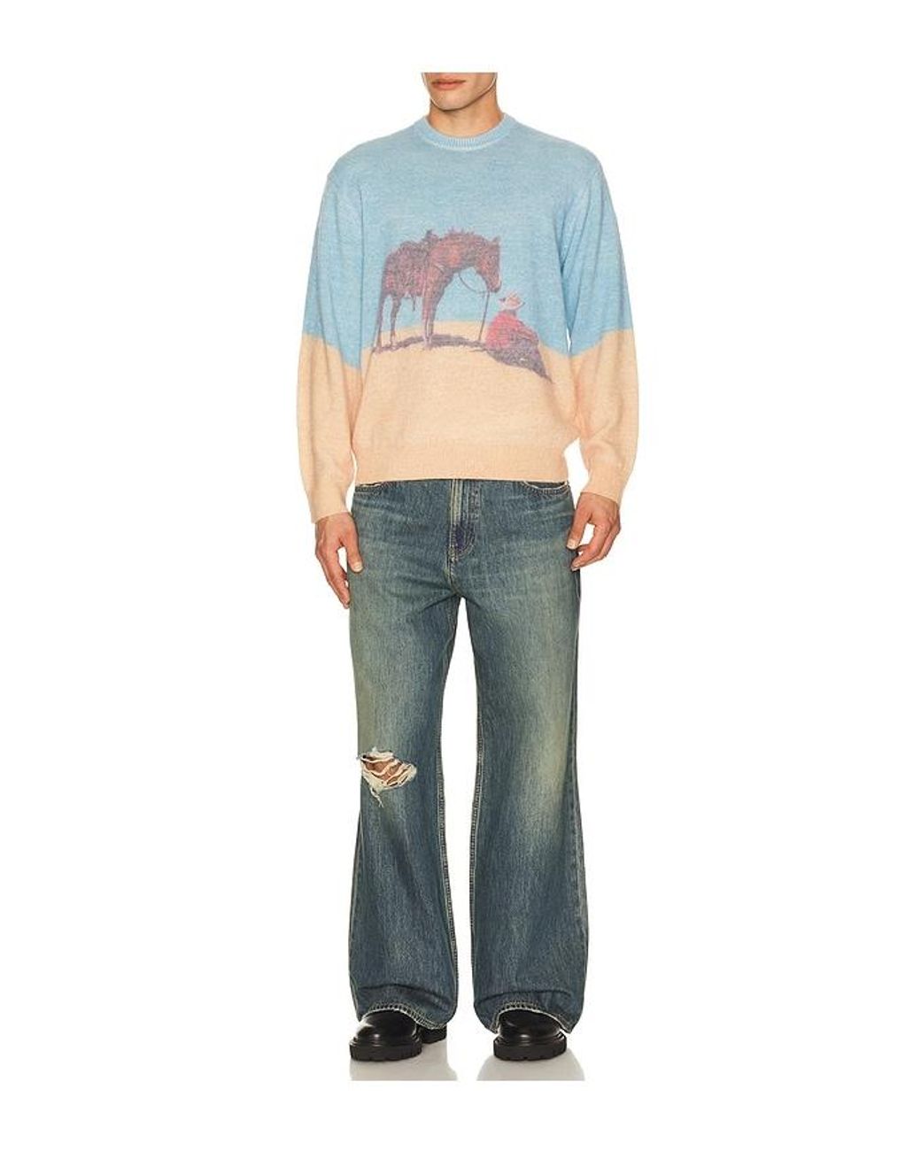 One Of These Days Blue So Far Away Printed Sweater for men