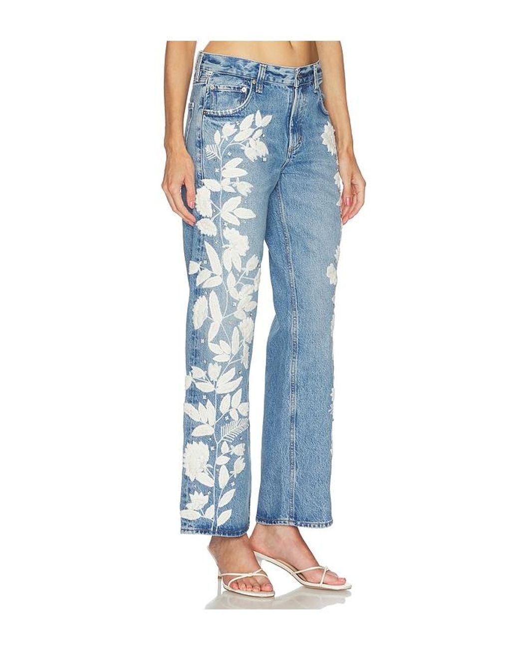 Citizens of Humanity Blue Lindz Straight W/ Floral Embroidery