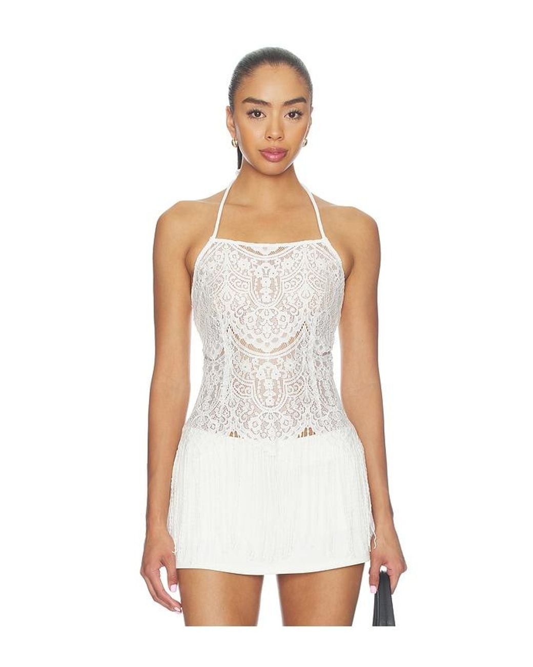 For Love & Lemons White Siren Fringe Top