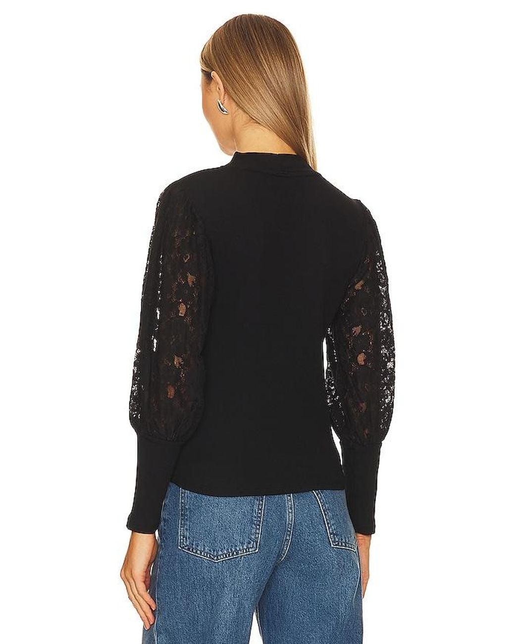 Bobi Black Lace Long Sleeve Sweater