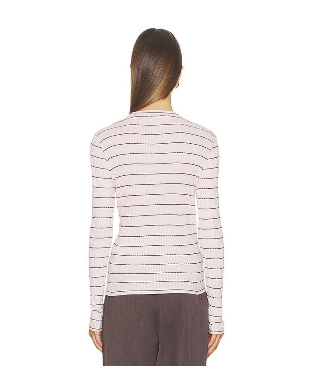 Vince White Rib Stripe Long Sleeve Crew
