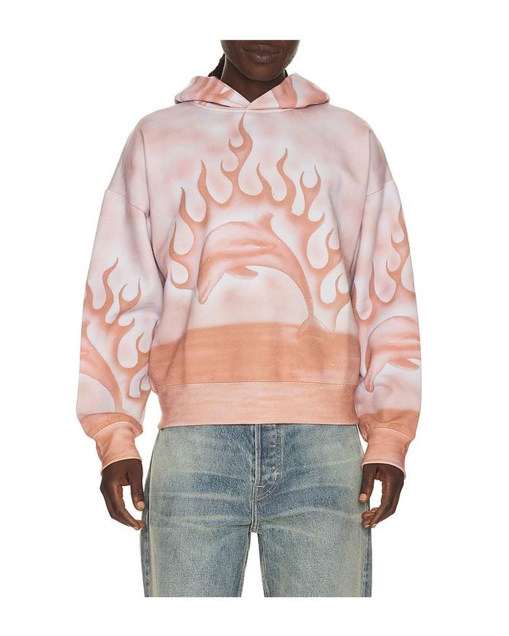 JUNGLES Pink Flaming Dolphin Airbrush Hoodie for men