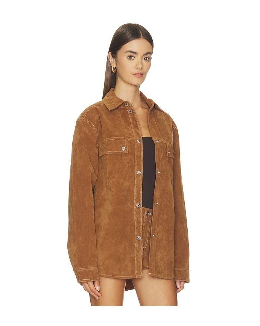GOOD AMERICAN Brown The Better Than Suede Overshirt
