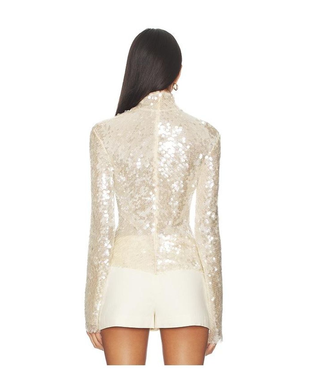 Monse White Sequin Mesh Top