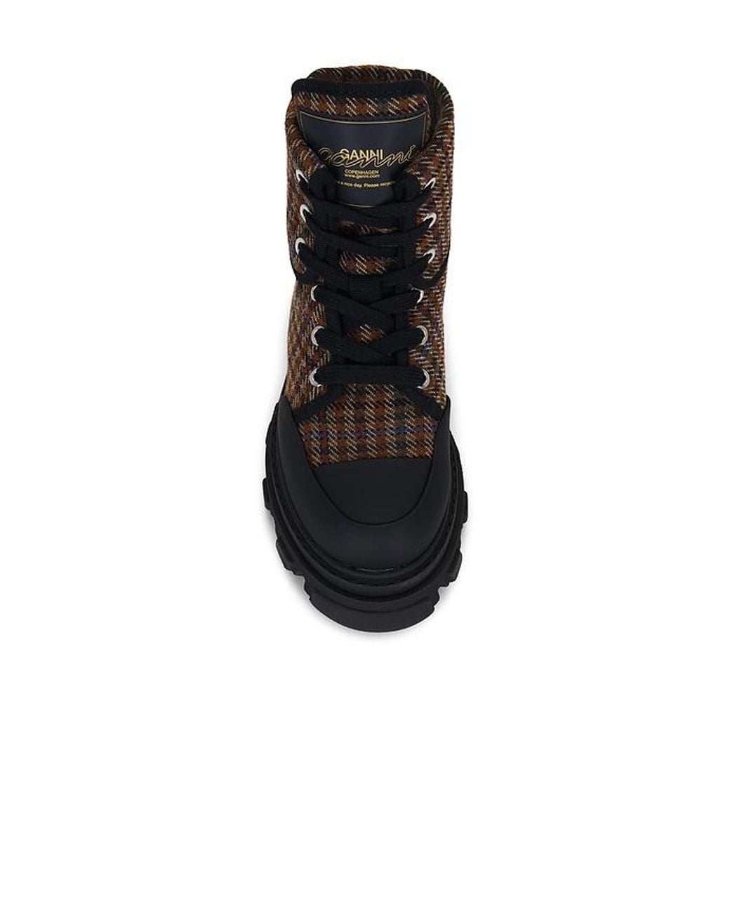 Ganni Brown Cleated Canvas Wool Boot