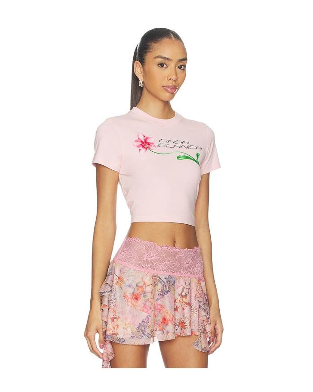 Casablanca Pink Orchid Logo Cropped Baby Tee