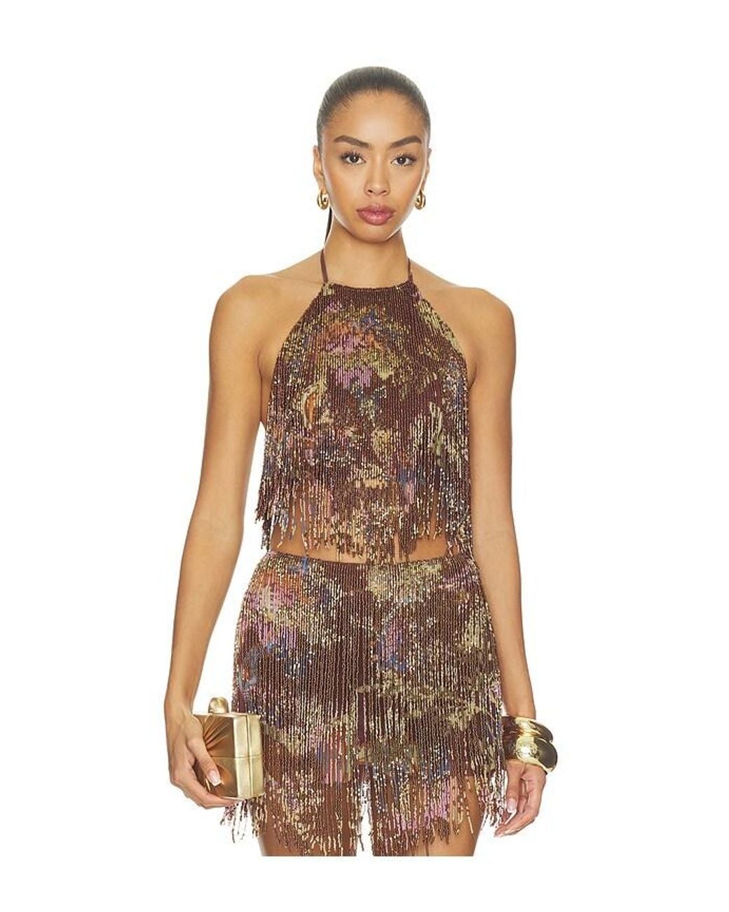 PATBO Brown Boho Print Top