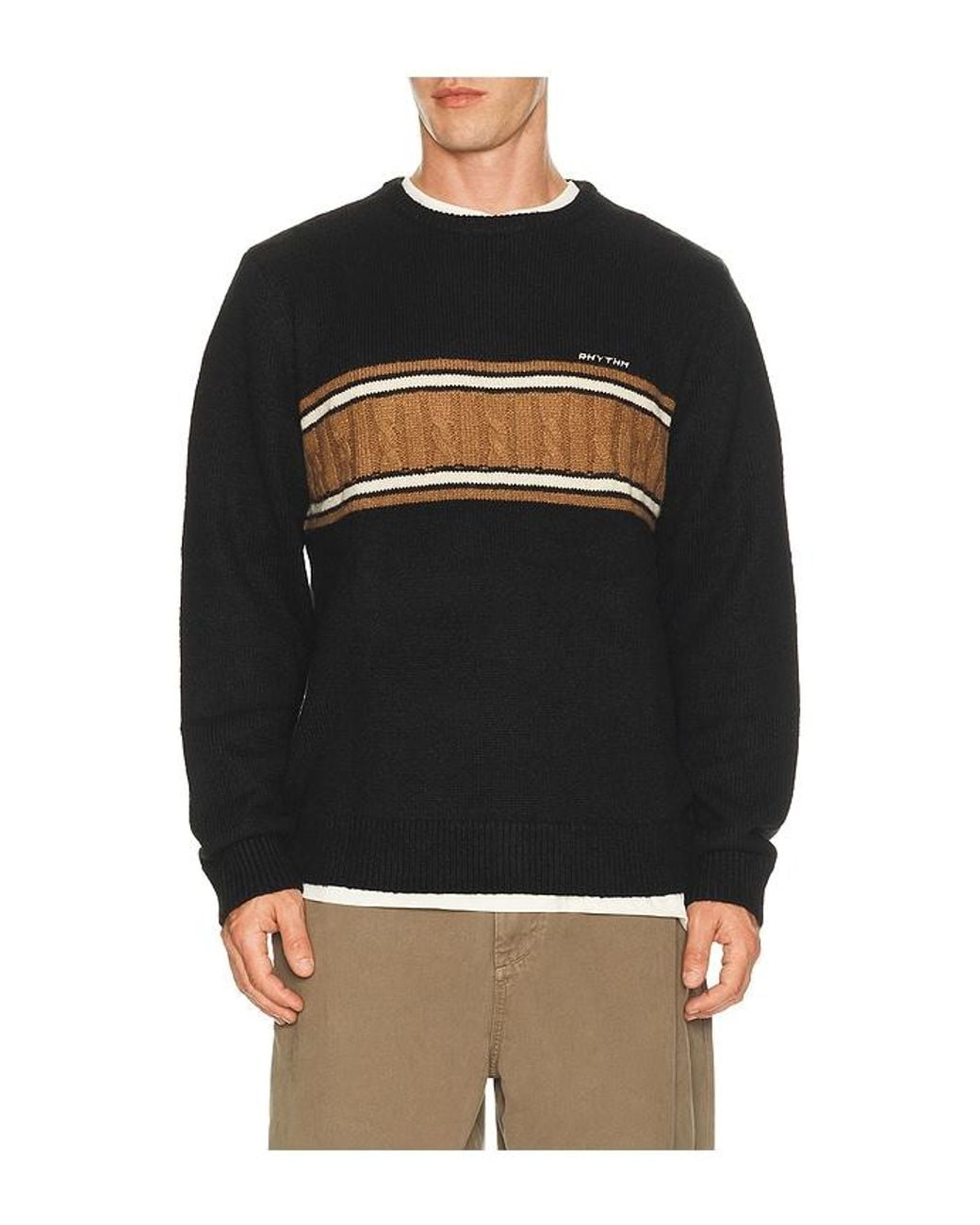 Rhythm Black Mohair Stripe Knit Sweater for men