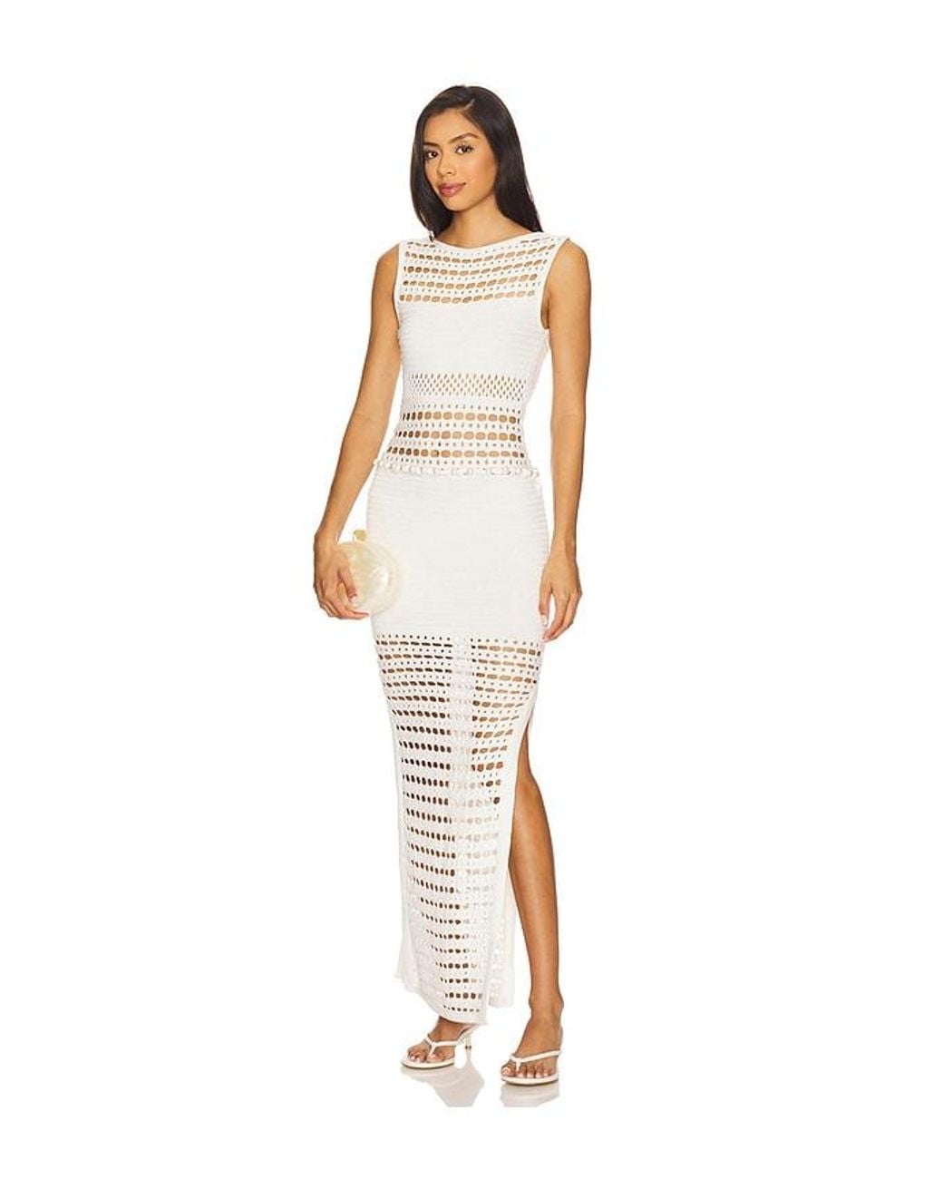 retroféte White Kylan Knit Crochet Dress