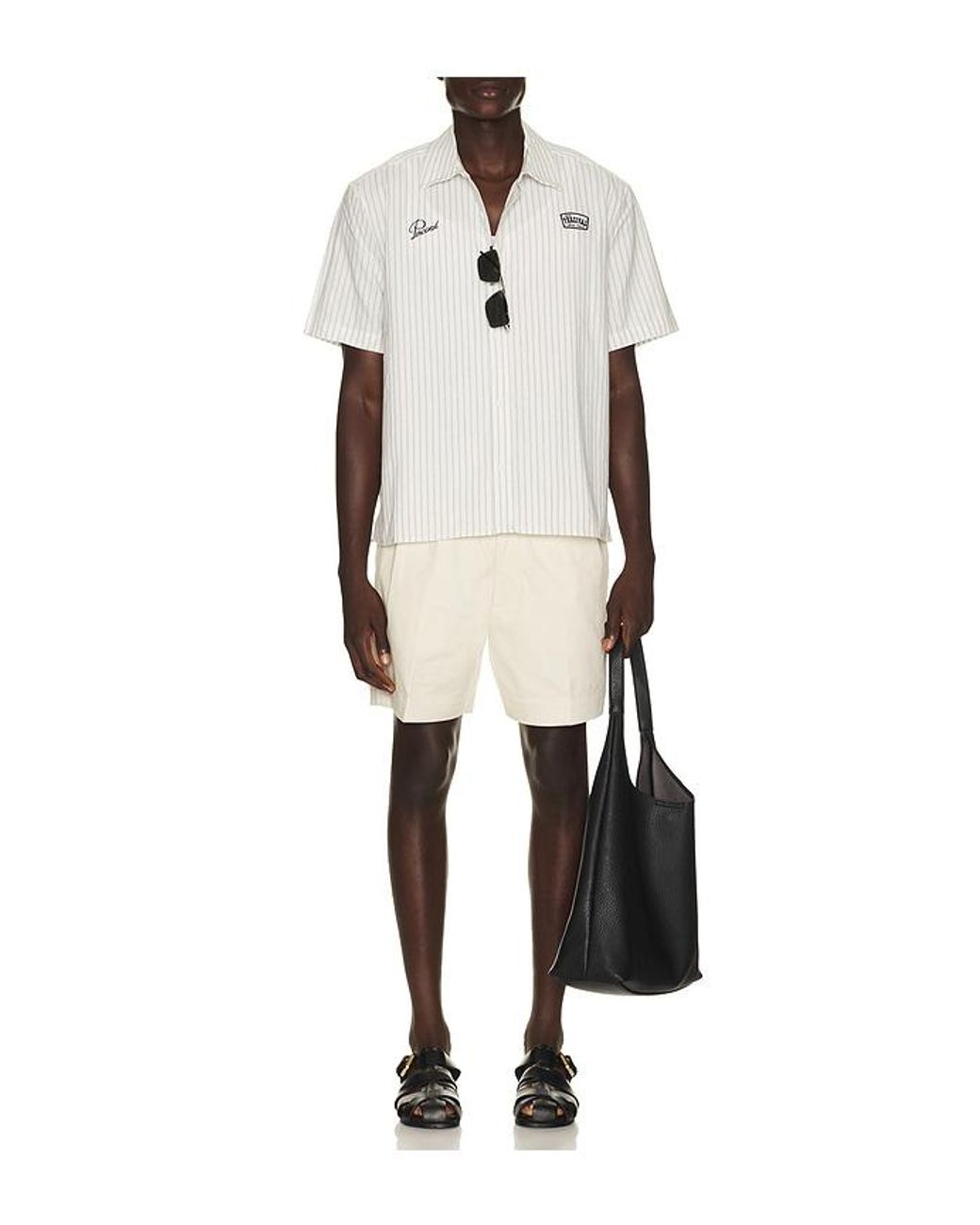 Percival Natural Blake Double Pleated Shorts for men