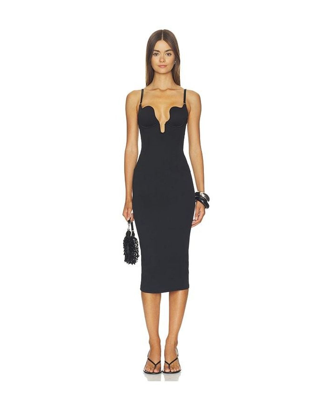 Fleur du Mal Blue Seduce U-Plunge Midi Dress
