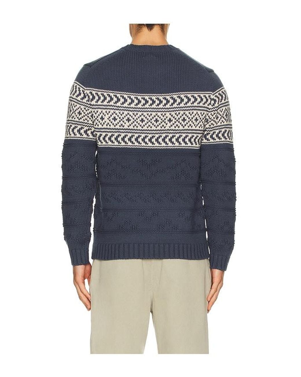 Marine Layer Blue Textured Fair Isle Sweater for men