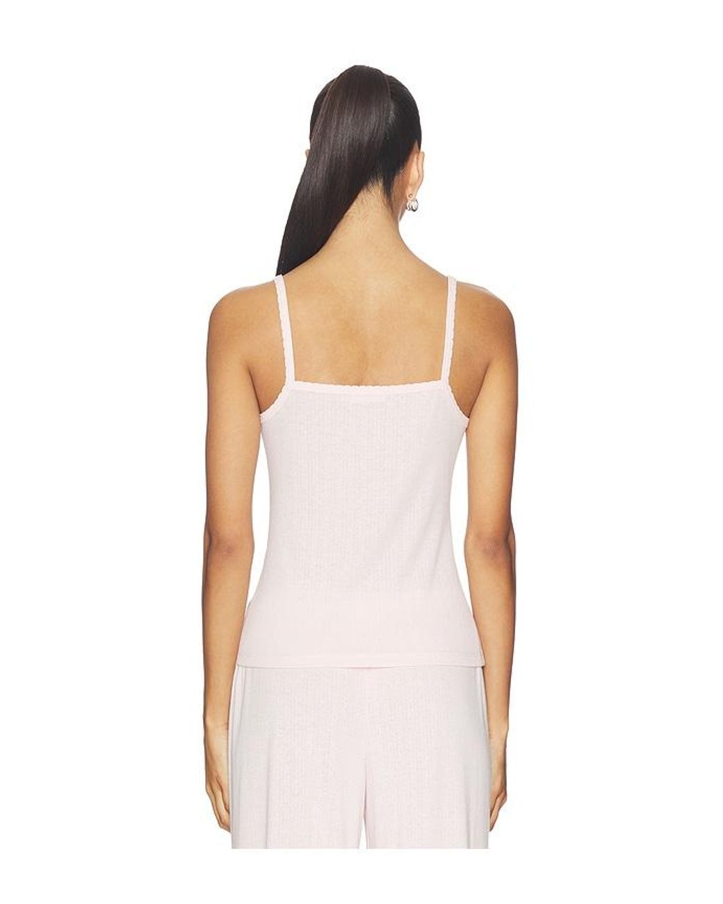 Barefoot Dreams Pink Pointelle Rib Tank With Scallop Trim