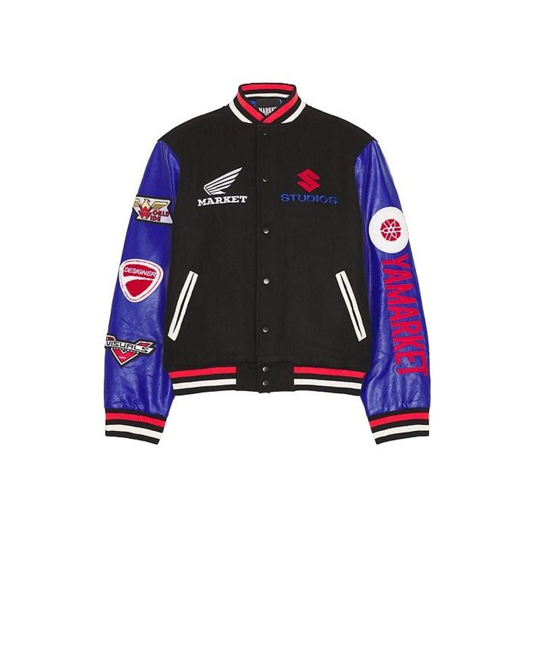 Market Blue Sponsorship Varsity Jacket for men