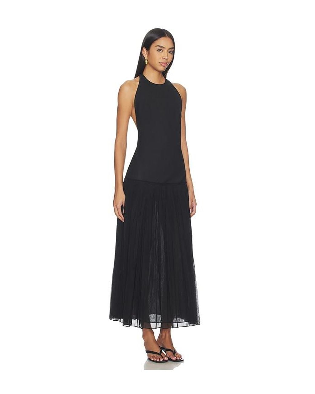 Rohe Black Pleated Muslin Halter Dress