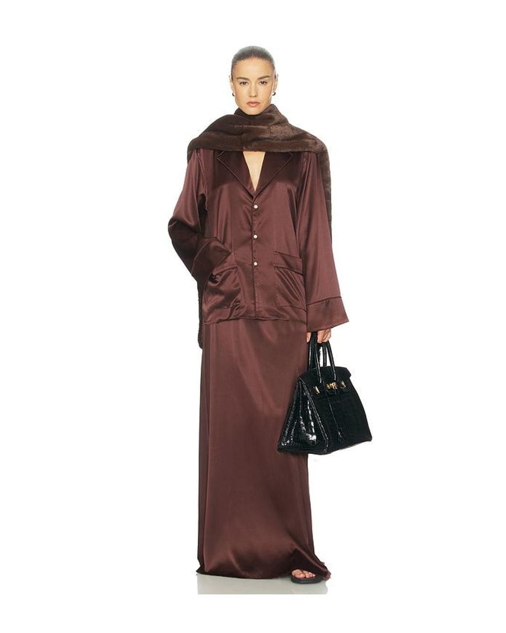 Helsa Brown The Silk Charmeuse Maxi Skirt