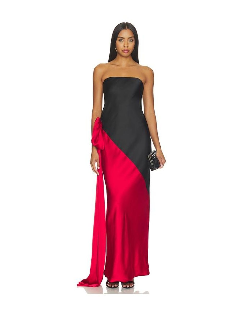 Norma Kamali Red Spliced Bias Strapless Gown With Bow