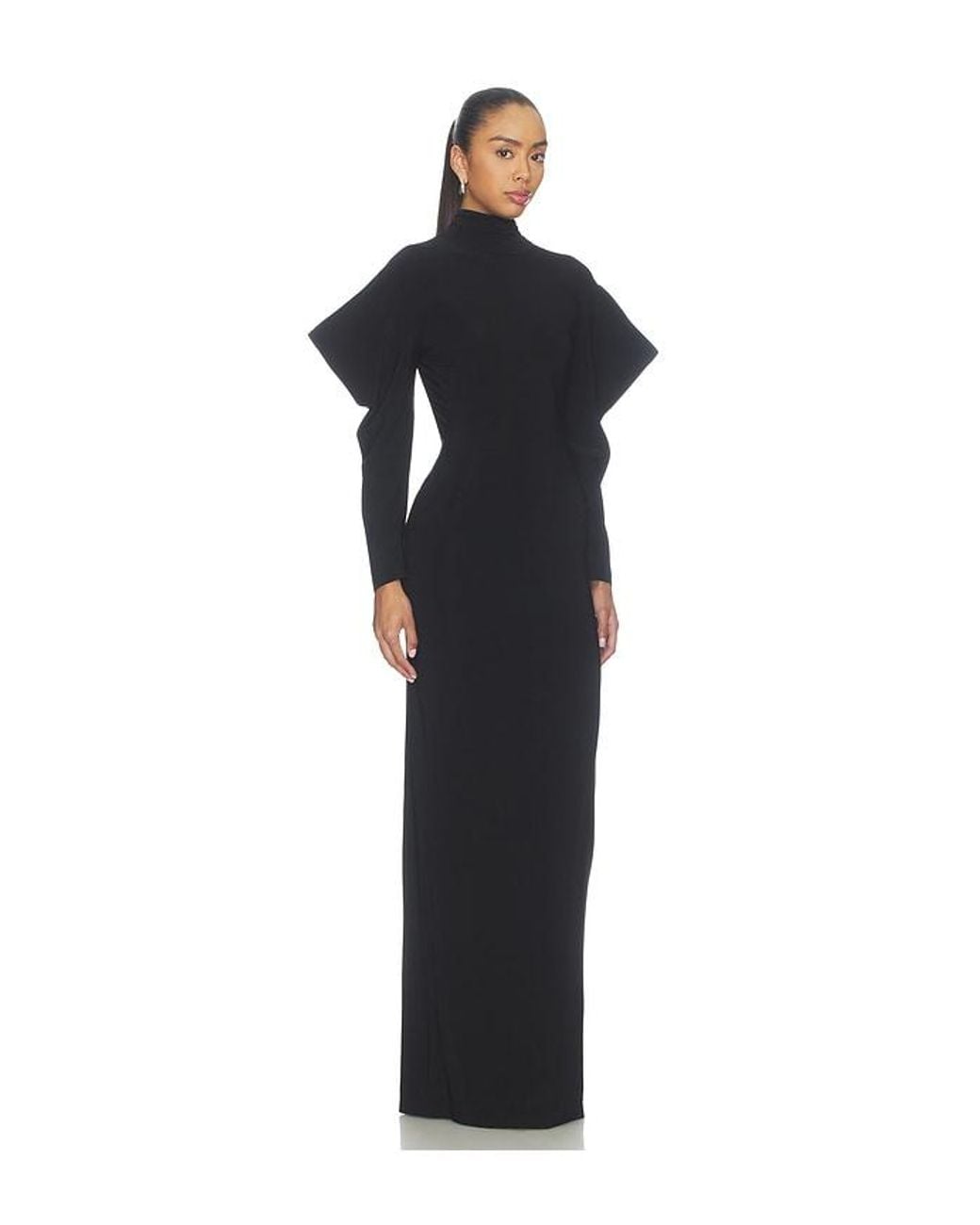 Norma Kamali Blue Wing Sleeve Open Back Bow Neck Gown