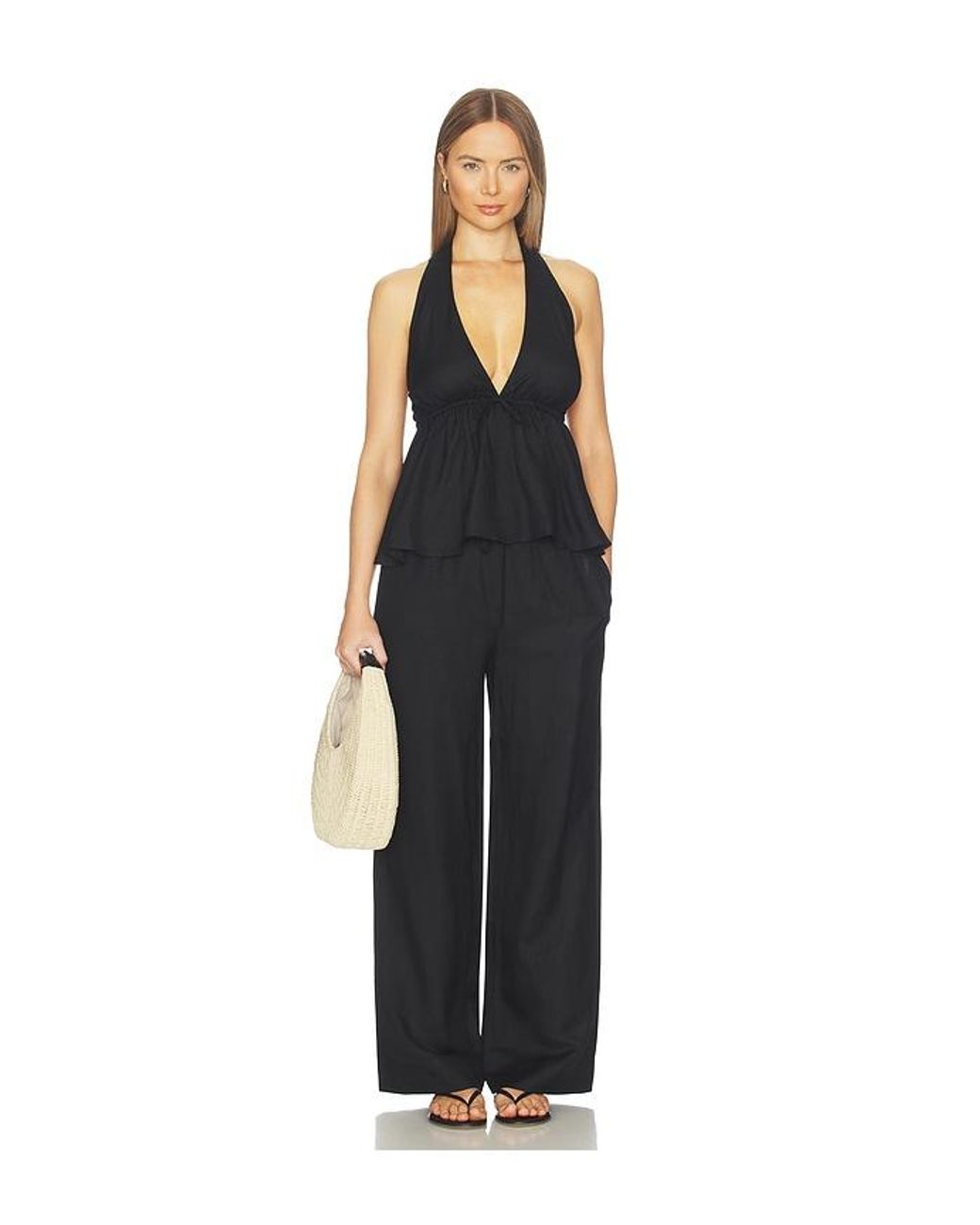 Lovers + Friends Black Lexa Linen Top