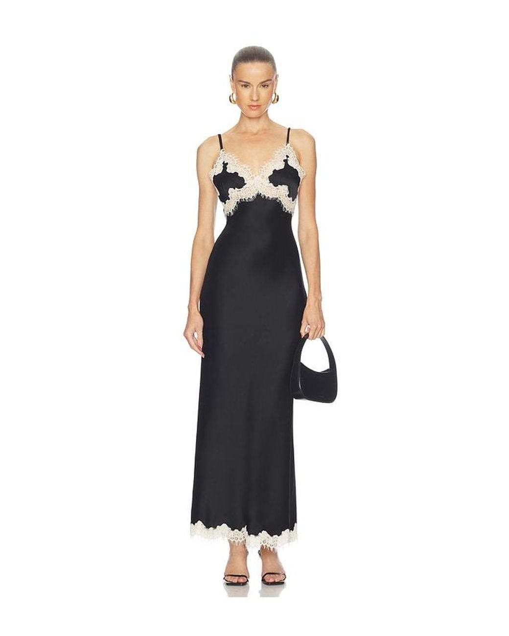 Alice + Olivia Blue Julietta Hi Slit Lace Trim Maxi Slip Dress