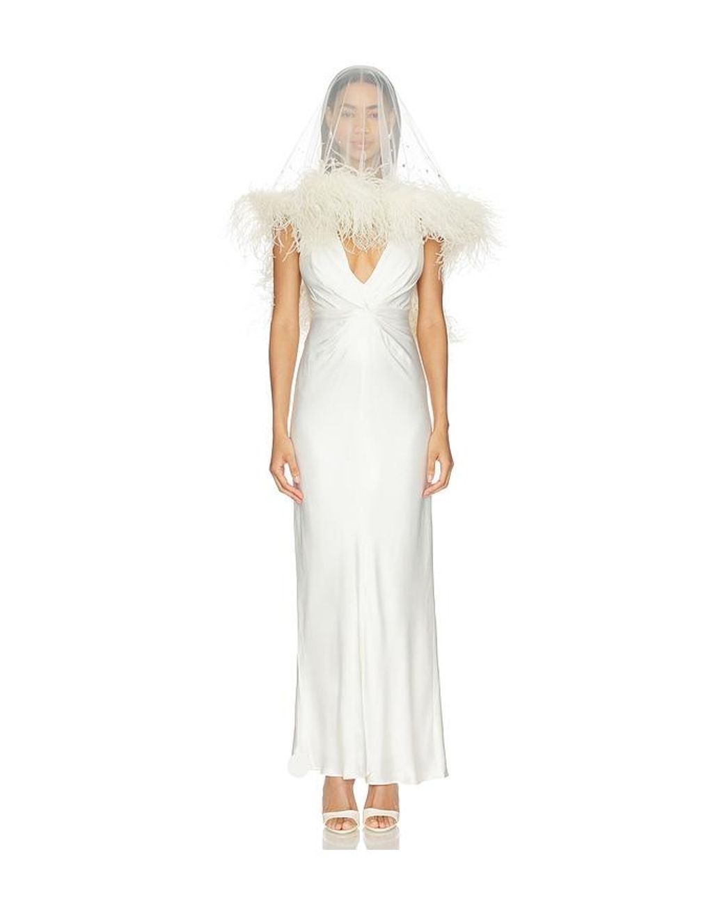 LAPOINTE White X Revolve Tulle Embroidered Short Veil With Feathers