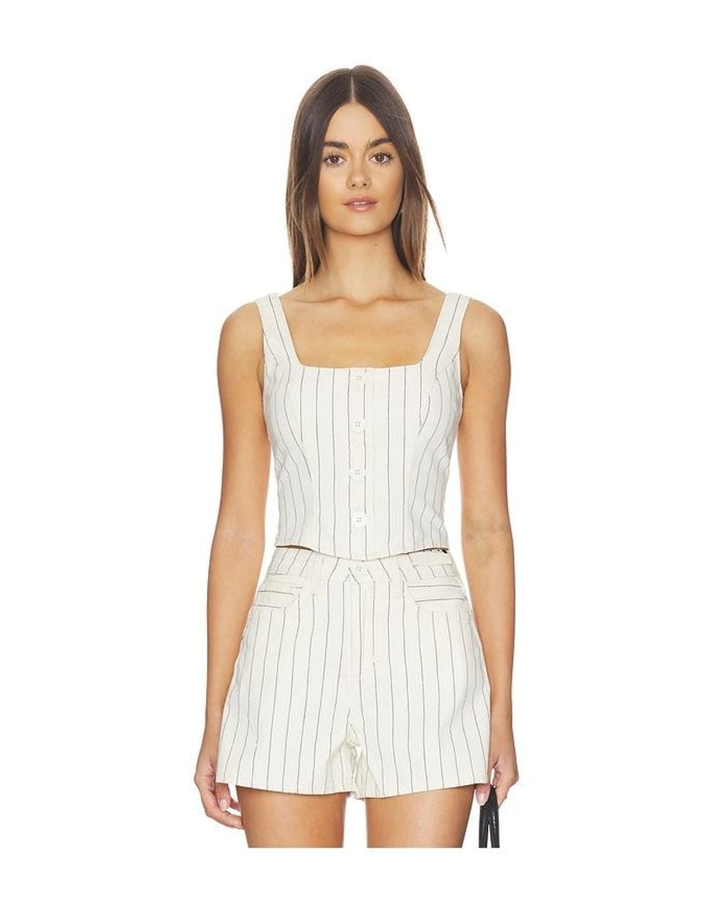L'Agence White Saga Button Front Top