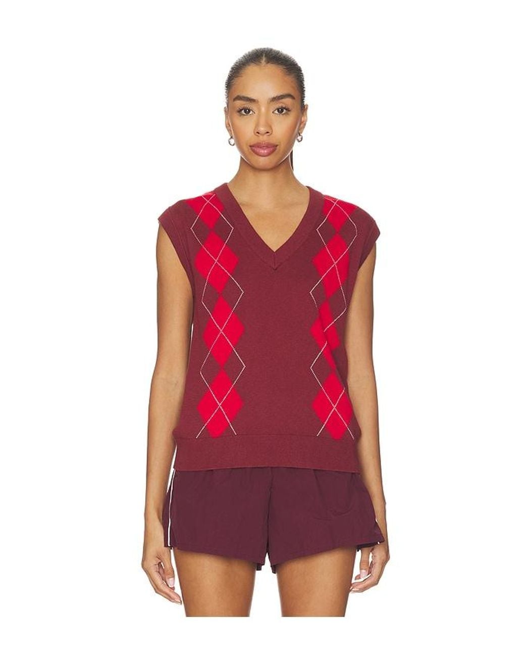 Varley Red Ruben Argyle Knit Vest Top